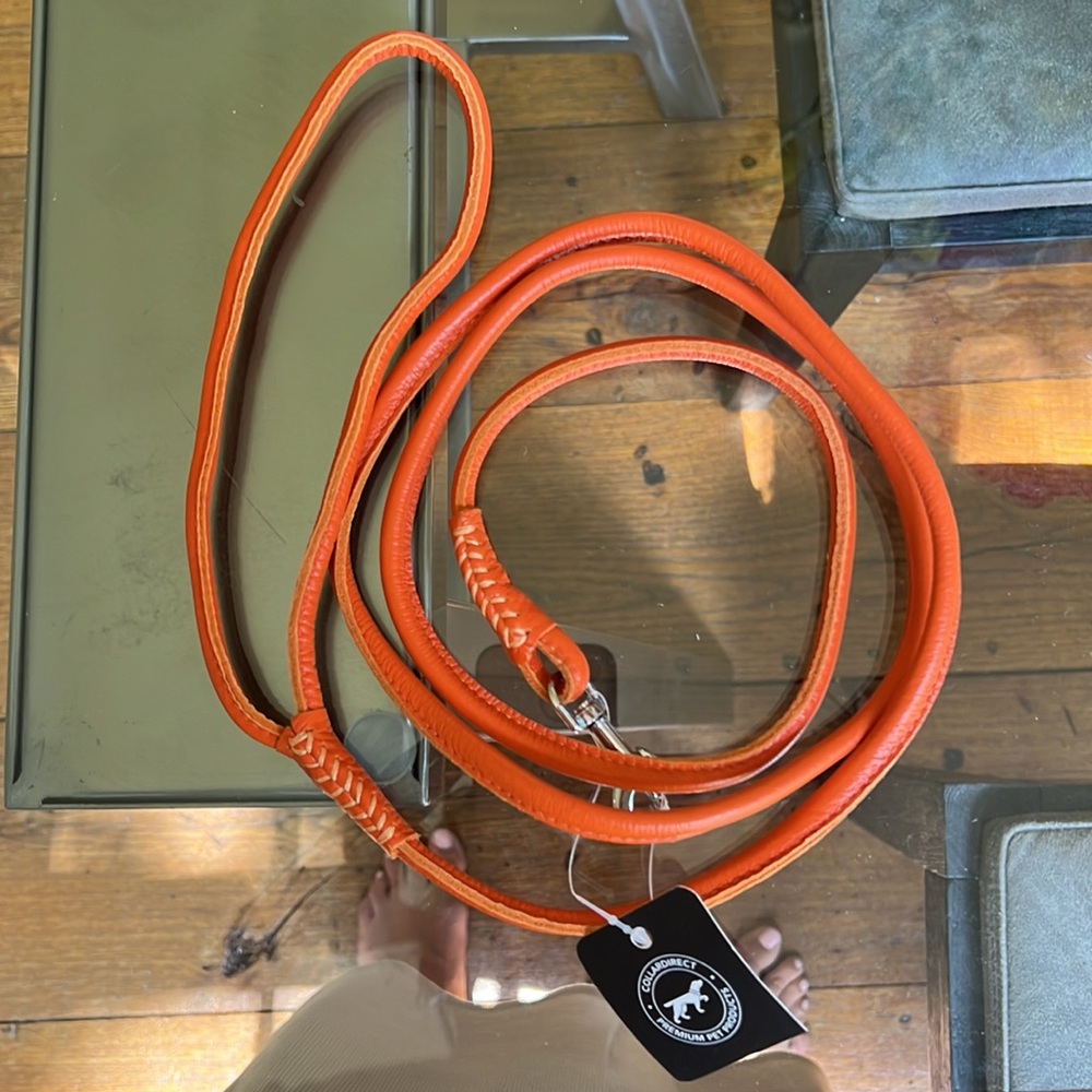 Collardirect rolled leather orange leash size small 6ft - Picture 3 of 6